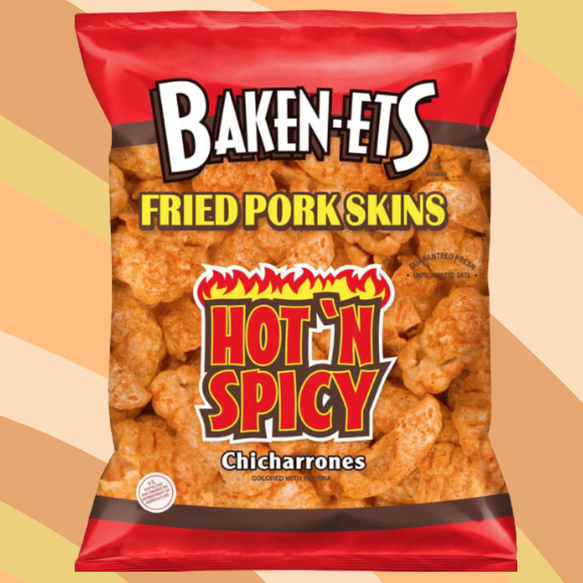 Baken-Ets Hot N Spicy Fried Pork Skins, 4 oz bag available at CrunchyFix with free delivery