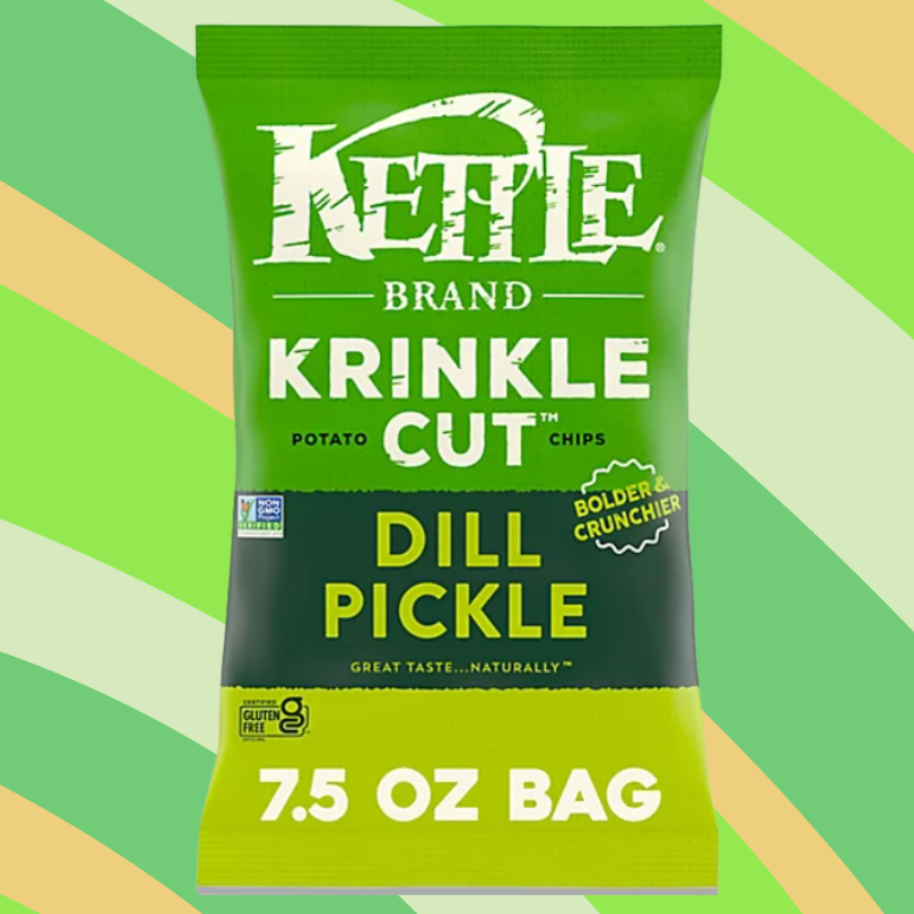 Kettle Brand Krinkle Cut Dill Pickle Potato Chips, 7.5 oz bag available at CrunchyFix with free delivery