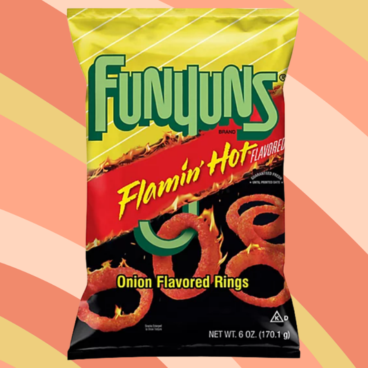 Funyuns Flamin' Hot Onion Flavored Rings, 6 oz bag available at CrunchyFix with free delivery

