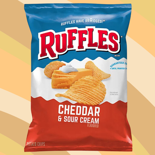 Ruffles Cheddar & Sour Cream Potato Chips, 8 oz bag available at CrunchyFix with free delivery
