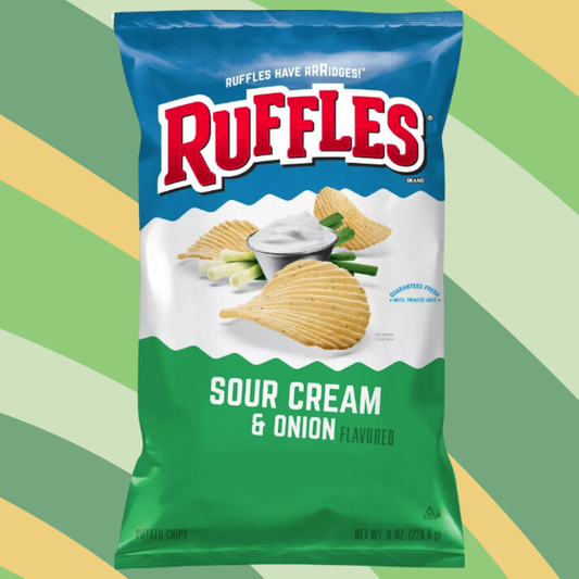Ruffles Sour Cream & Onion Potato Chips, 8 oz bag available at CrunchyFix with free delivery
