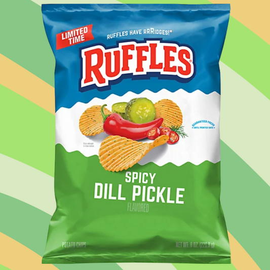 Ruffles Spicy Dill Pickle Potato Chips, 8 oz bag available at CrunchyFix with free delivery